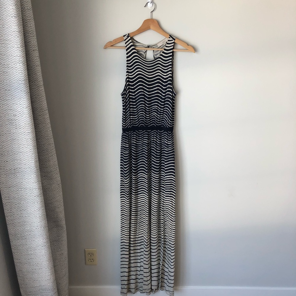 LOFT Striped Navy + Cream Maxi Dress